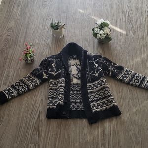Blue and Cream Warm Cardigan with Anchor Design